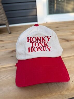 Brandy Melville Red & White "HONKY TONK HONEY" Baseball Cap